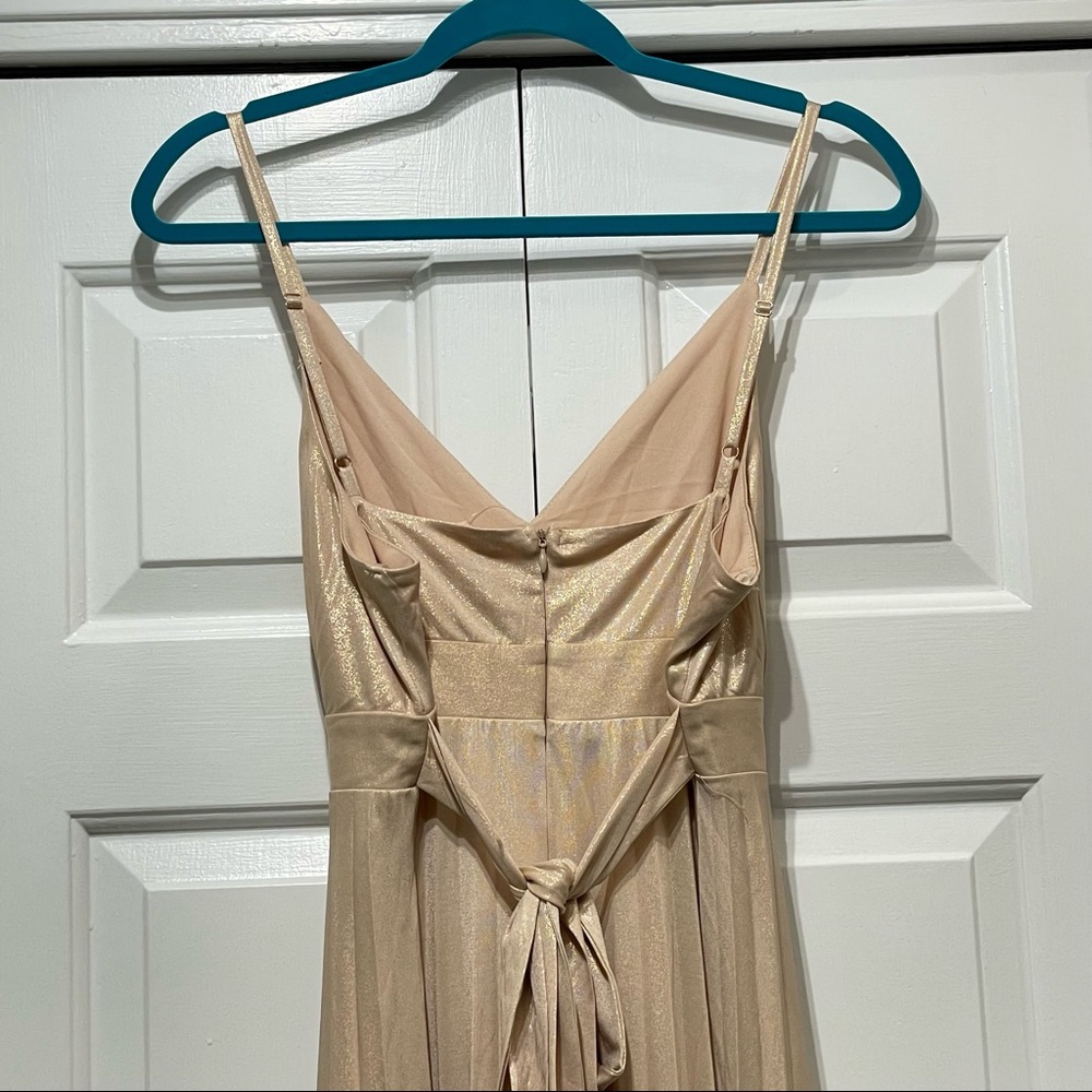 sold-Kenedik Dress Womens Large Gold Pleated Formal Cocktail A Line - Picture 8 of 13